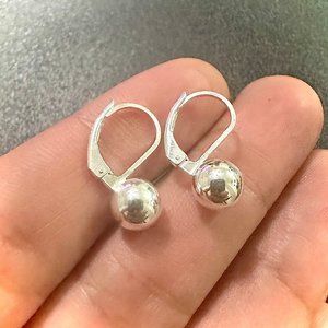 925 Sterling Silver Leverback Ball Earrings